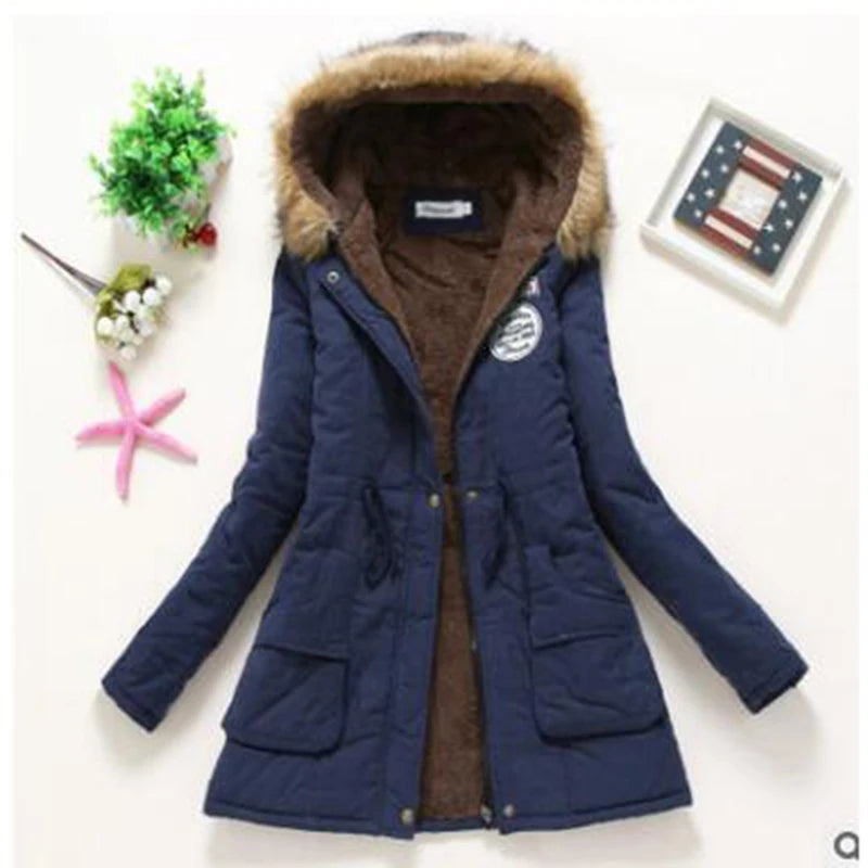 Winter Coat for Women Slim XXXL Size Outwear Medium-Long Cotton Padded Coat Thick Warm Hooded Parka Mujer Women's Casual Jacket