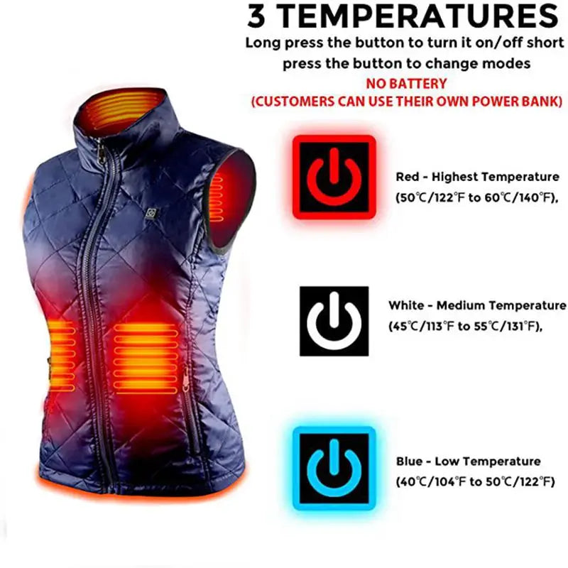 Women 9-zone dual switch Heating Vest Autumn and Winter Cotton Vest USB Infrared Electric Heating suit Flexible Thermal Vest