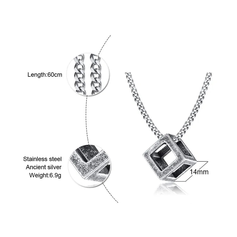 Retro Hollow Cube Pendant Necklace