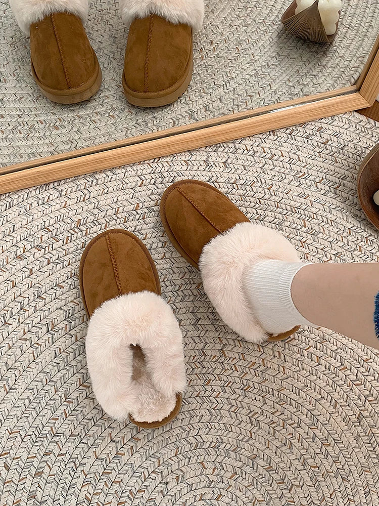 Wool slippers women's shoes outer wear 2022 autumn and winter new velvet thick-soled snow shoes round toe non-slip Muller shoes