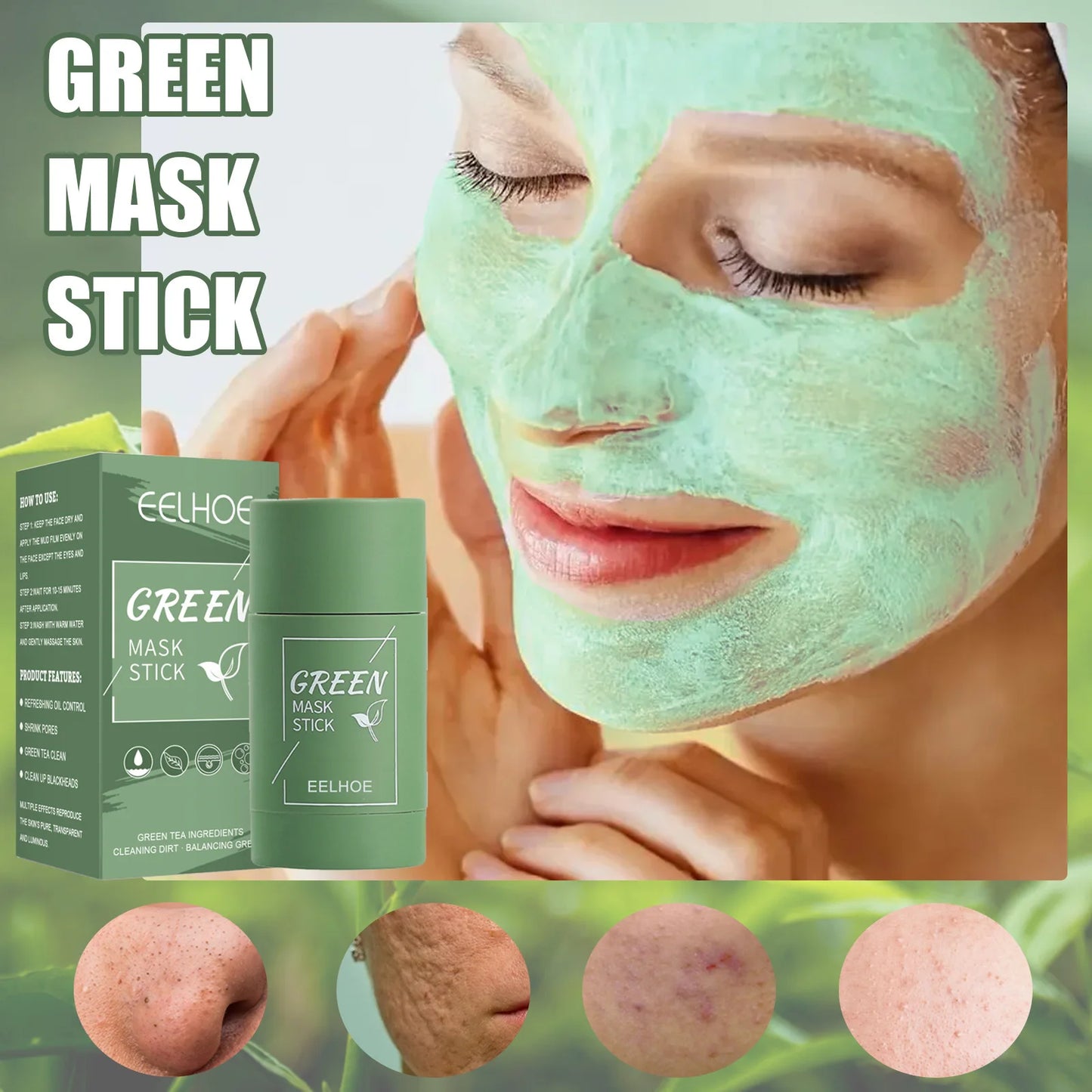 Face Clean Mask Green Tea Cleansing Stick Mask Shrink Pores Deep Blackhead Remover Facial Cleansing Moisturizing Mask 40g