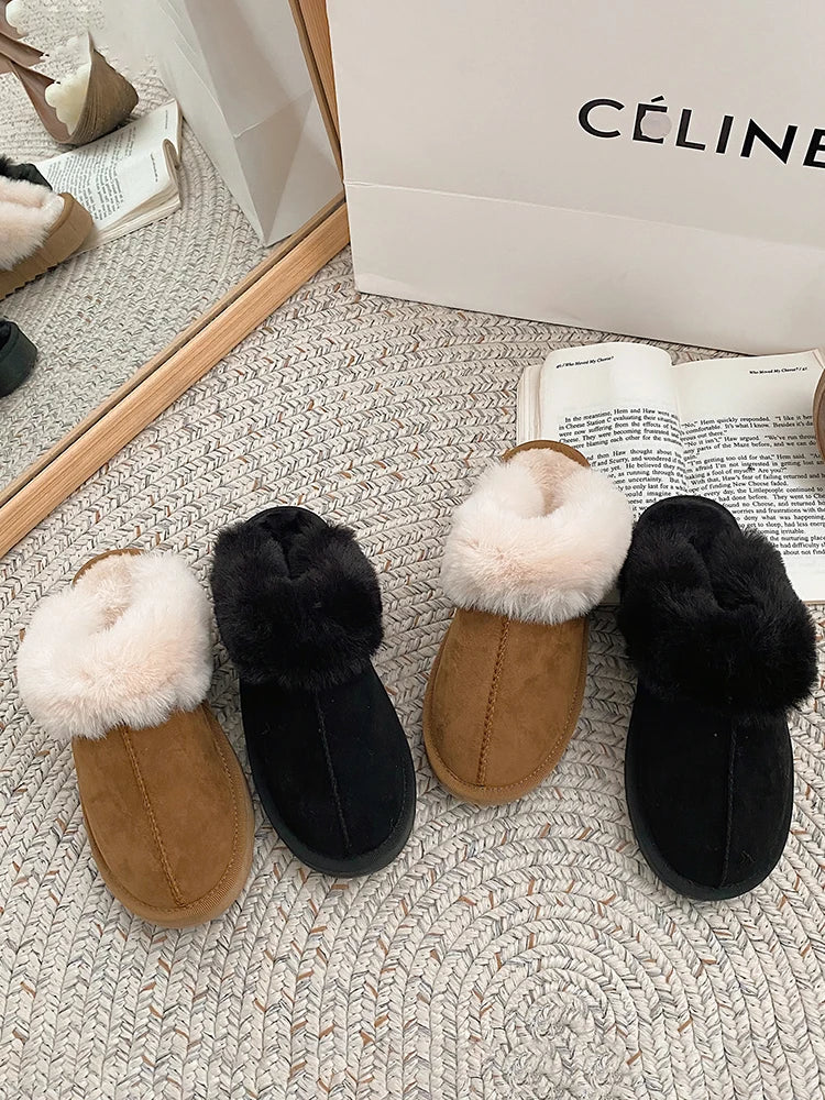 Wool slippers women's shoes outer wear 2022 autumn and winter new velvet thick-soled snow shoes round toe non-slip Muller shoes