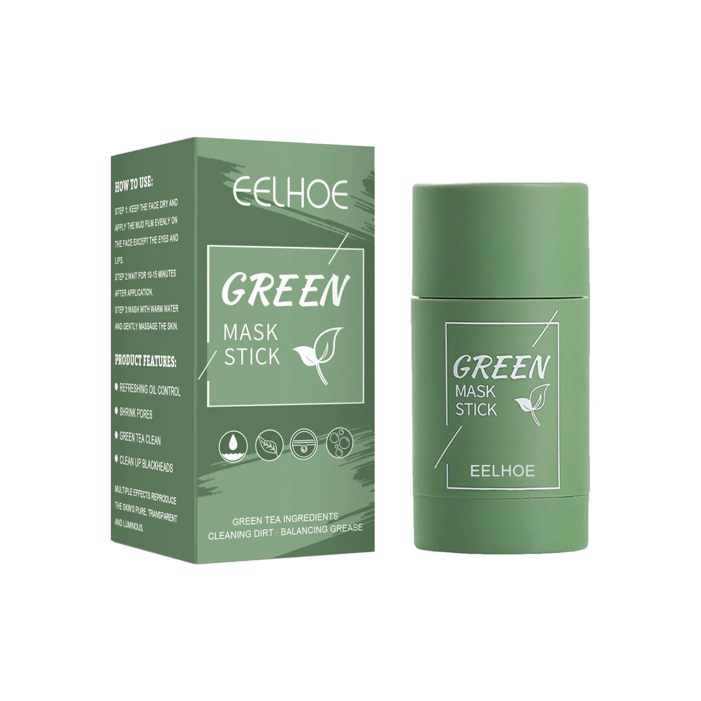 Face Clean Mask Green Tea Cleansing Stick Mask Shrink Pores Deep Blackhead Remover Facial Cleansing Moisturizing Mask 40g