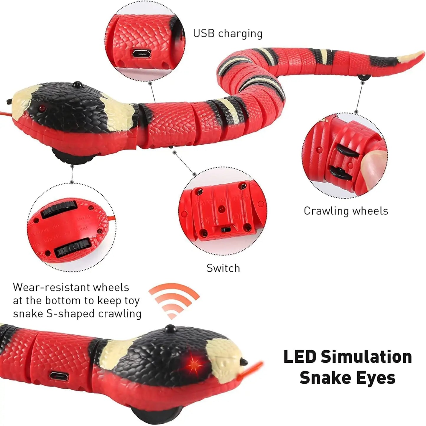 Pet Toys Cat Dog Pet Snake Toys Rechargeable Smart Sensor Snake Automatically Senses Obstacles and Escapes Children's Gift Toys