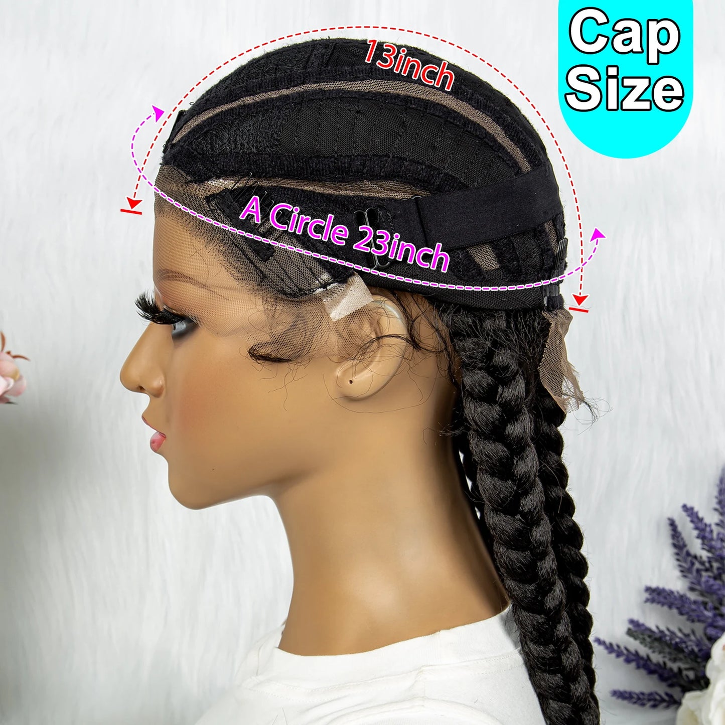 Kima 36 Inches Synthetic Cornrow Braids Wig Lace Front Knotless Box Braided Wig African American Braiding Hair For Women