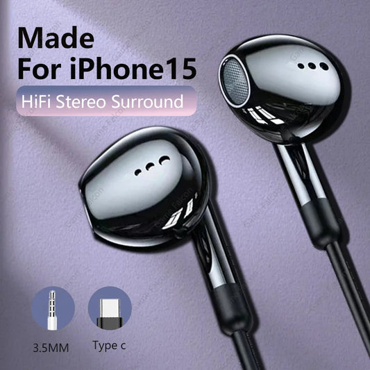 Type-C 3.5mm Wired Earphone with Microphone In-ear DAC Chip Wired HiFi Stereo Headphones For iPhone15 Xiaomi Samsung Galaxy