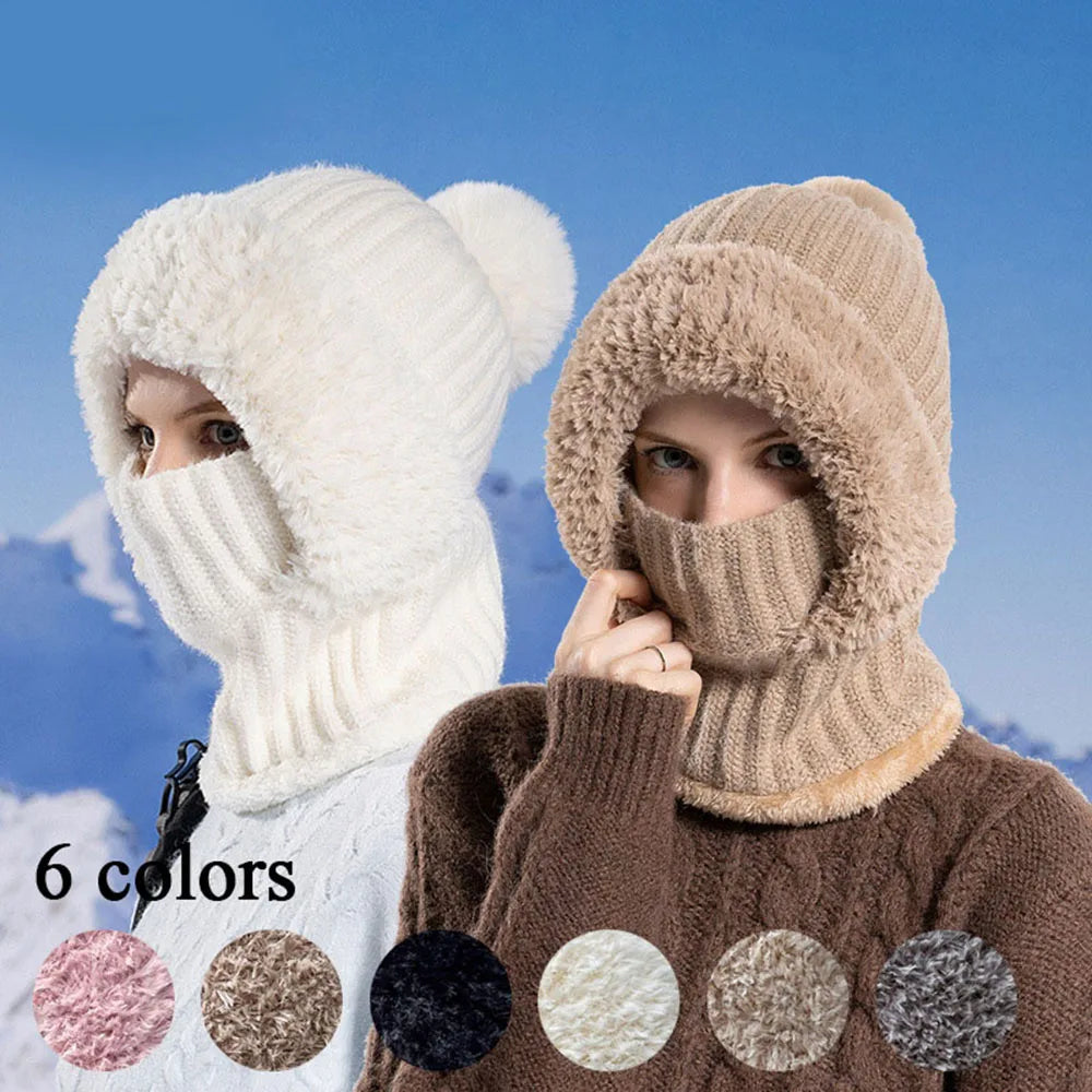 Winter Fur Cap Fleece Lined Knit Hat Snood Scarf Set for Women  Thermal Cashmere Neck Warm Ski Windproof Hat Thick Plush Beanies