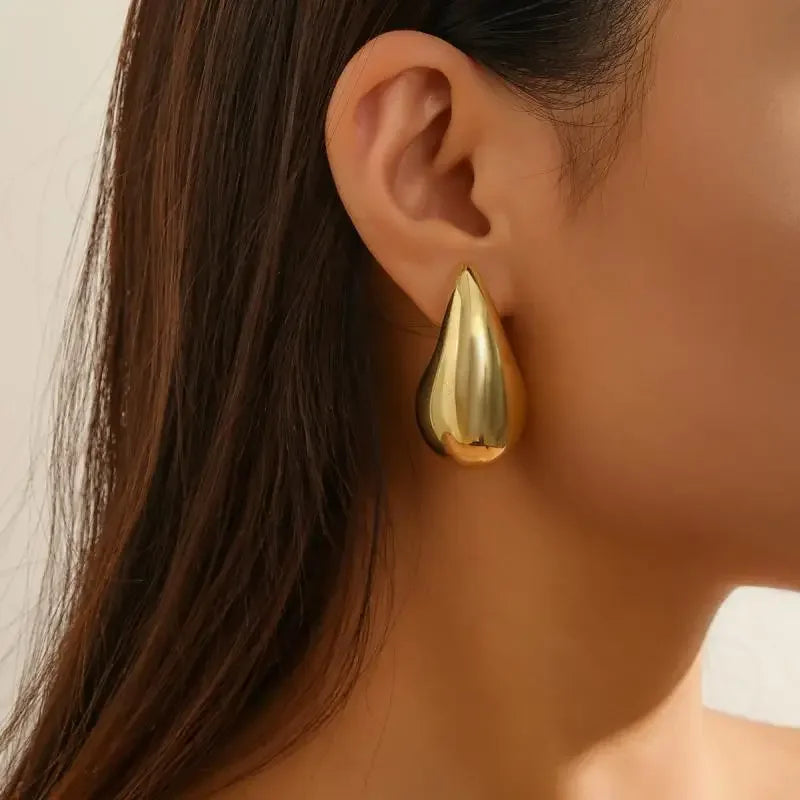 2024 New Trendy Plate Gold Color Chunky Waterdrop Dupes Drop Earrings for Women Personality Glossy Teardrop Earring Jewelry Gift