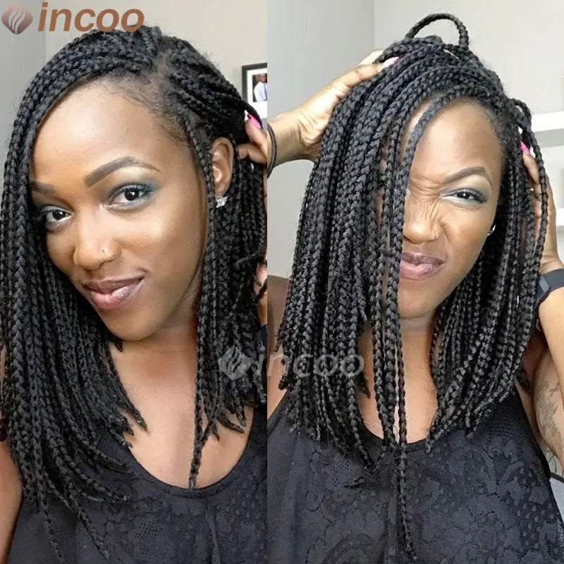 Synthetic Full Lace Front Box Braid Wigs Short Straight Twist Wig Braided Wigs Black Women Crochet Box Braided Wig Braiding Hair