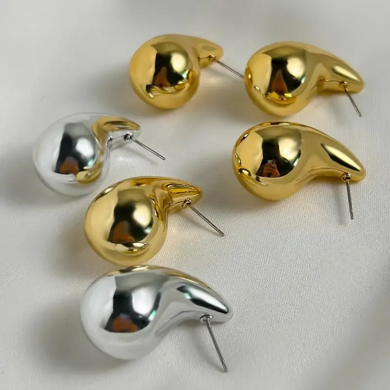 2024 New Trendy Plate Gold Color Chunky Waterdrop Dupes Drop Earrings for Women Personality Glossy Teardrop Earring Jewelry Gift