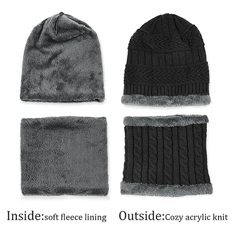 Winter Set Hat Scarves Touch Screen Gloves 3pcs Warm Men Women Fashion Thickening Plus Wool Neck Protect Cap Outdoor Riding