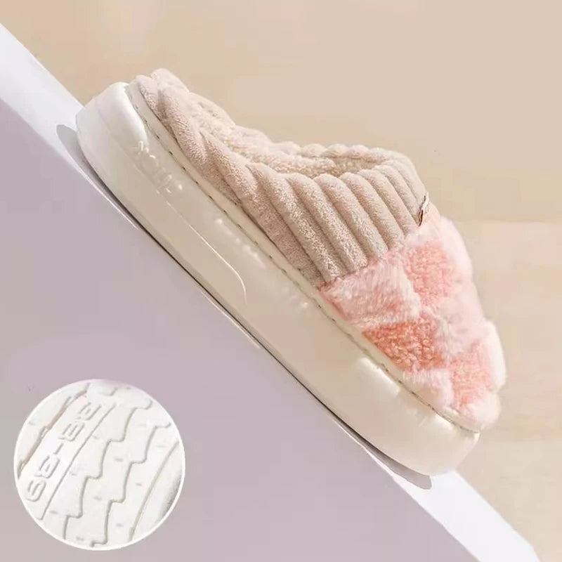 Cotton slippers for women spring autumn winter indoor anti slip home warm home winter fur plush couple men