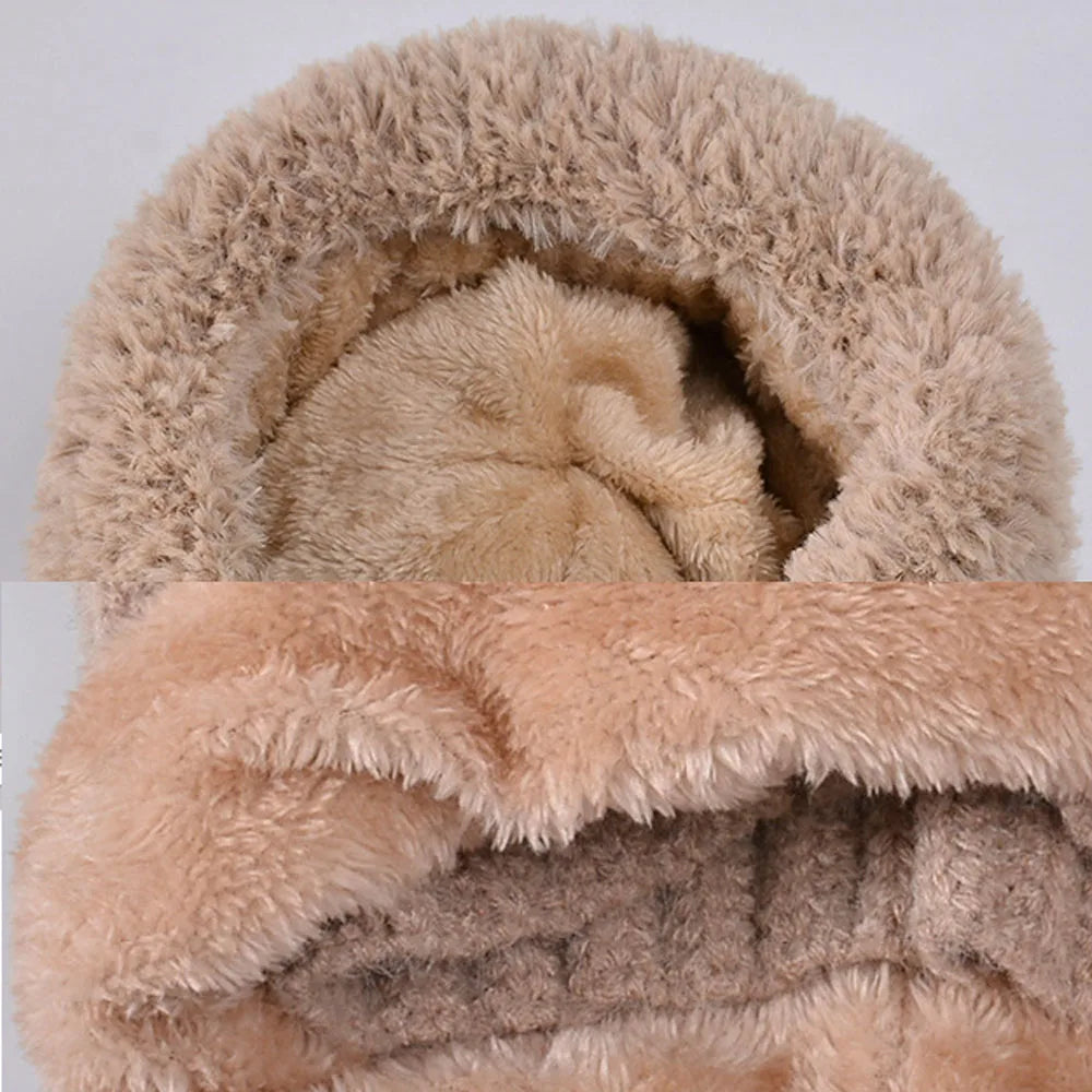 Winter Fur Cap Fleece Lined Knit Hat Snood Scarf Set for Women  Thermal Cashmere Neck Warm Ski Windproof Hat Thick Plush Beanies