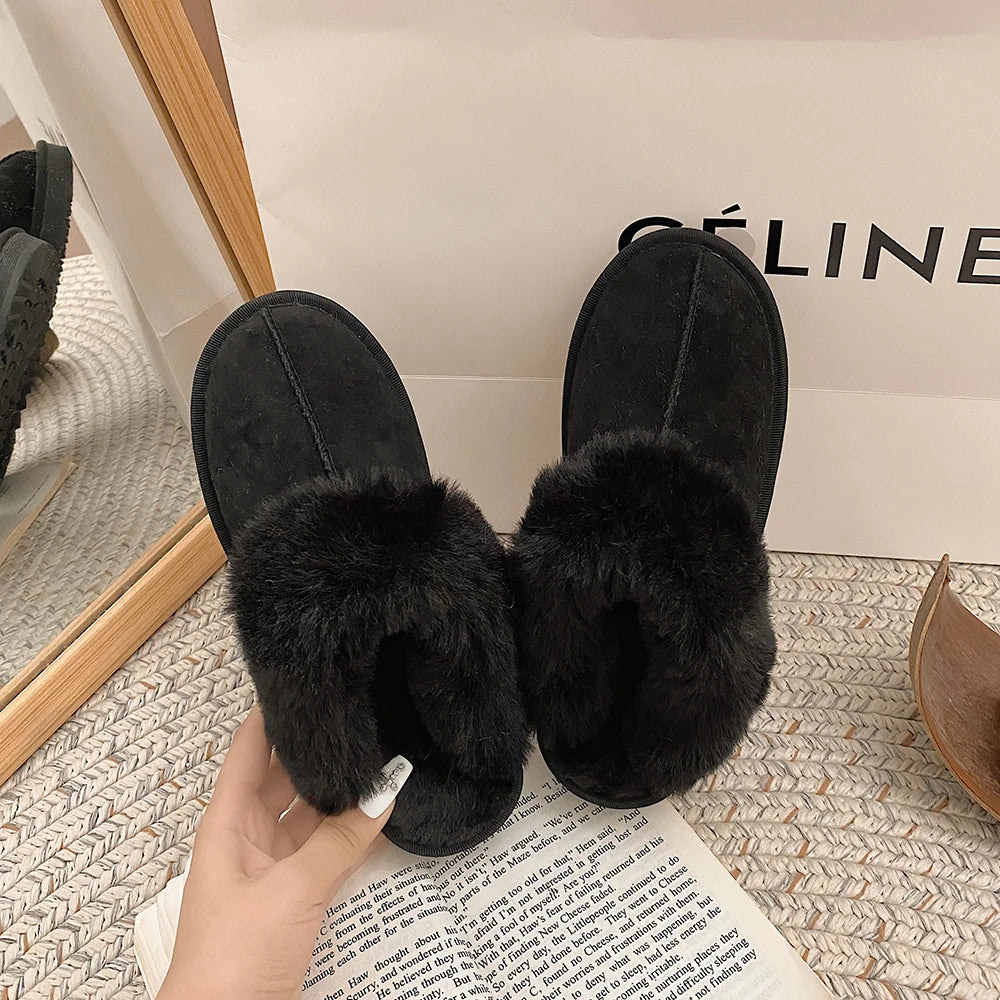 Wool slippers women's shoes outer wear 2022 autumn and winter new velvet thick-soled snow shoes round toe non-slip Muller shoes