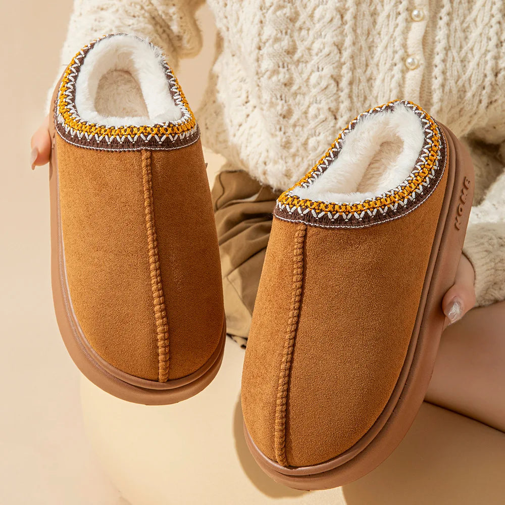 Winter Women Slippers Slip on Faux Fur Warm Mules Women Fluffy Suede Comfy Slippers Fur Indoor Outdoor Scuff Clog Slipper Men