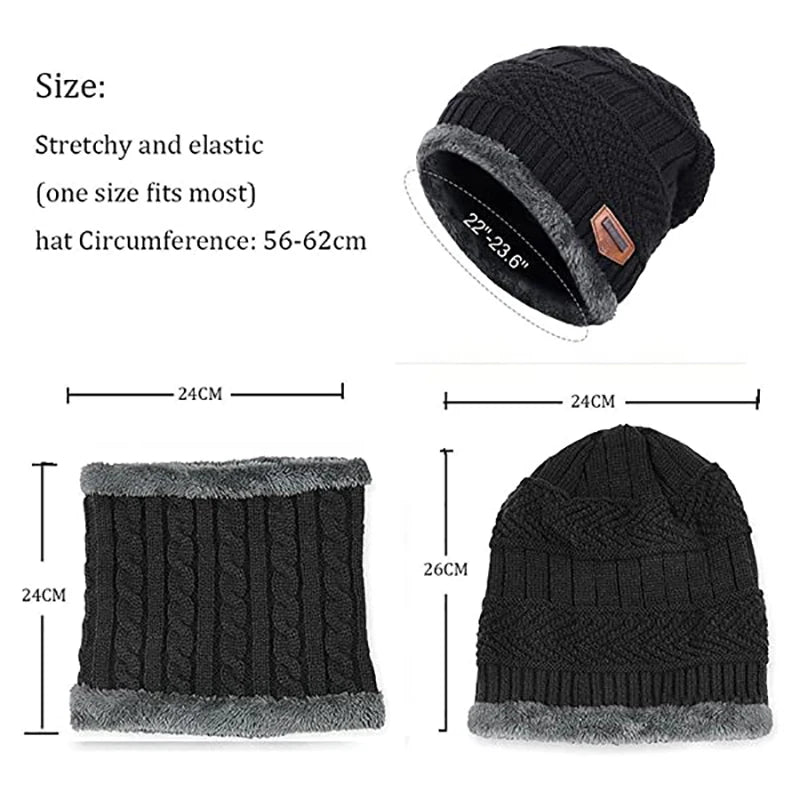 Winter Set Hat Scarves Touch Screen Gloves 3pcs Warm Men Women Fashion Thickening Plus Wool Neck Protect Cap Outdoor Riding