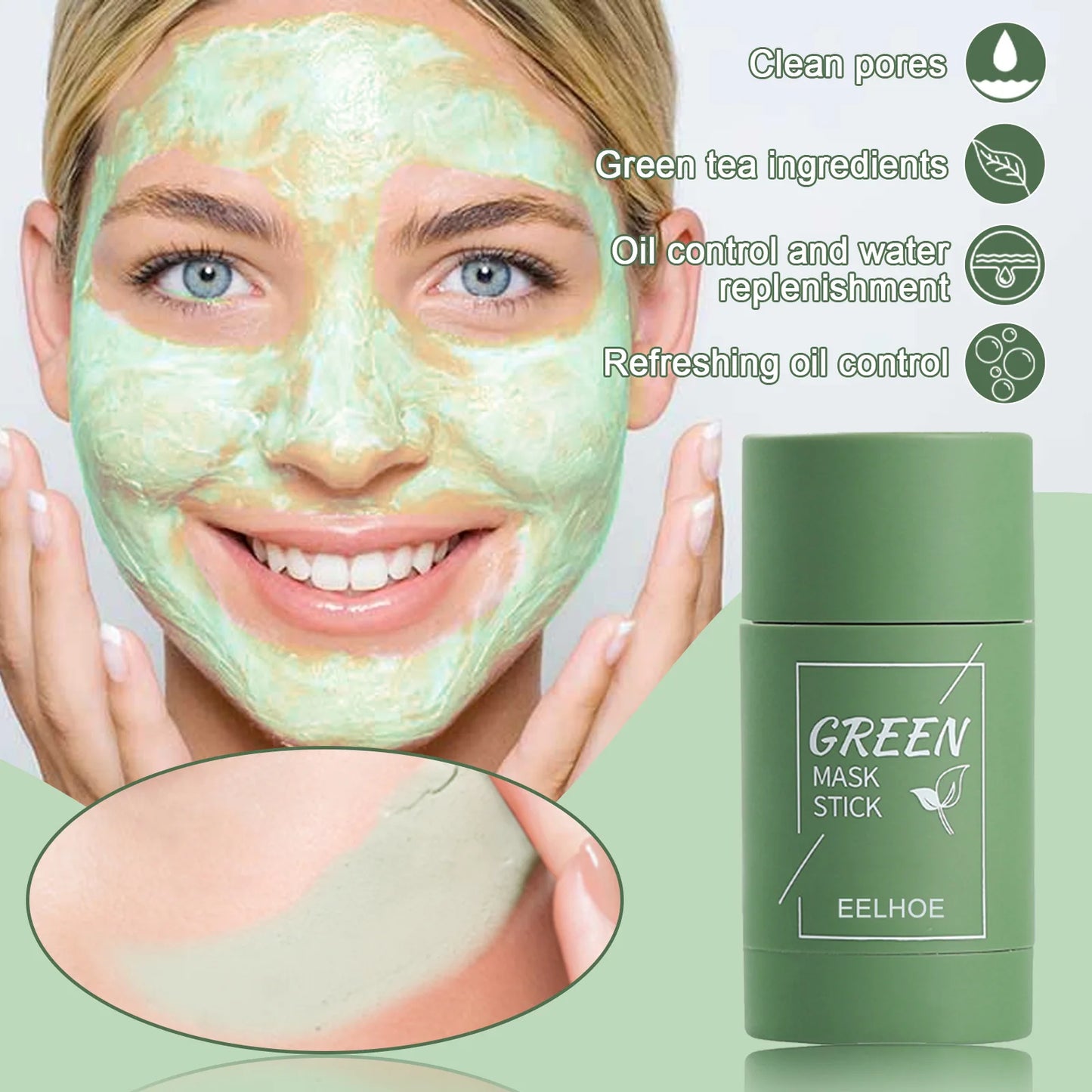 Face Clean Mask Green Tea Cleansing Stick Mask Shrink Pores Deep Blackhead Remover Facial Cleansing Moisturizing Mask 40g