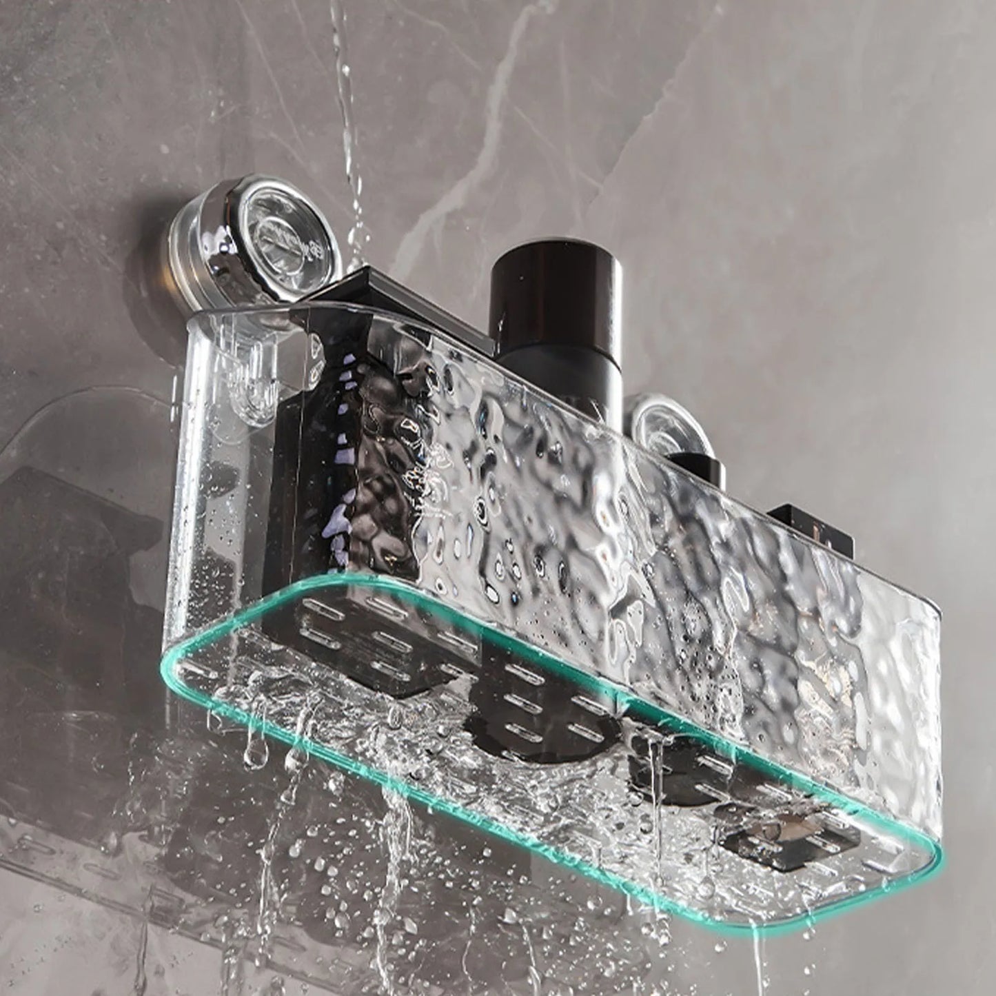 Suction Cup Storage Rack Rectangle Organizer Shelf No Drilling Bathroom Shower Organizer Holder For Countertop Kitchen Bathroom