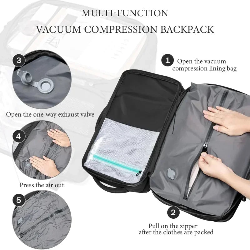 60L Travel Backpack Airbag Vacuum Compression Backpacks Waterproof Laptop Backpack Large Capacity Expandable Daypack School Bags