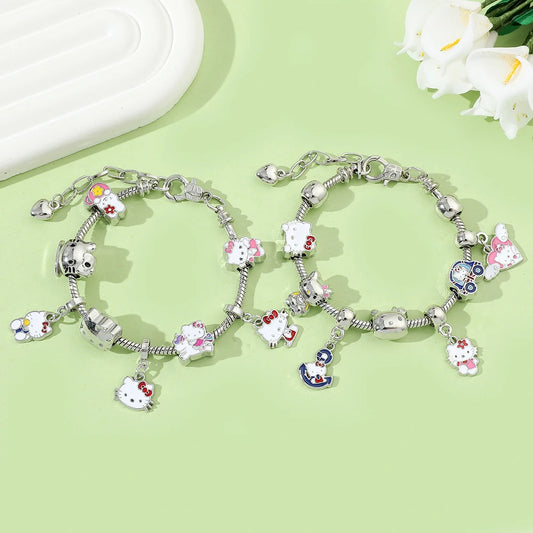 Anime Sanrio Bracelet Cartoon Figure Kitty Cat Kuromi Metal Beads Pendant DIY Adjustable Bracelet Kawaii Jewelry Accessories