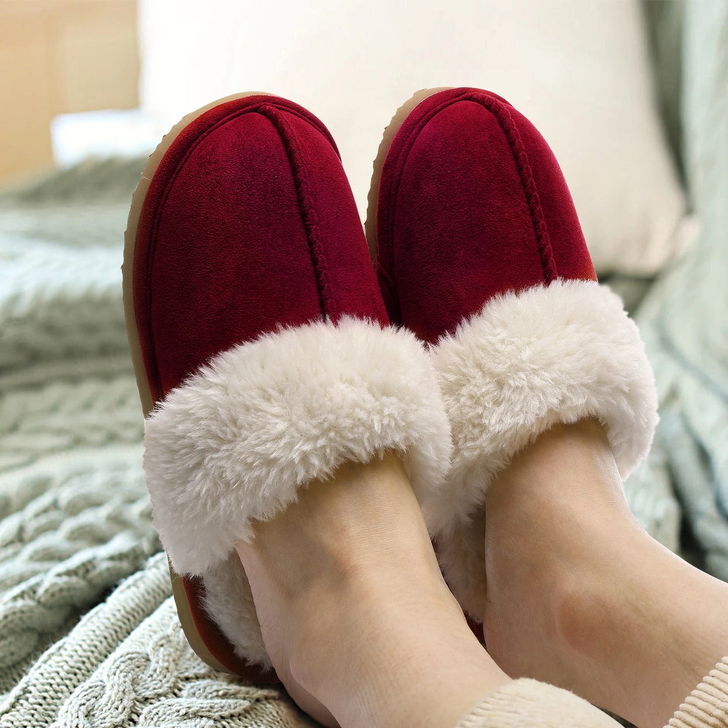 Comwarm Fluffy Winter Slippers For Women Furry Fuzzy Home Shoes Faux Fur House Plush Slippers Indoor Warm Comfy Mute Flats Slide