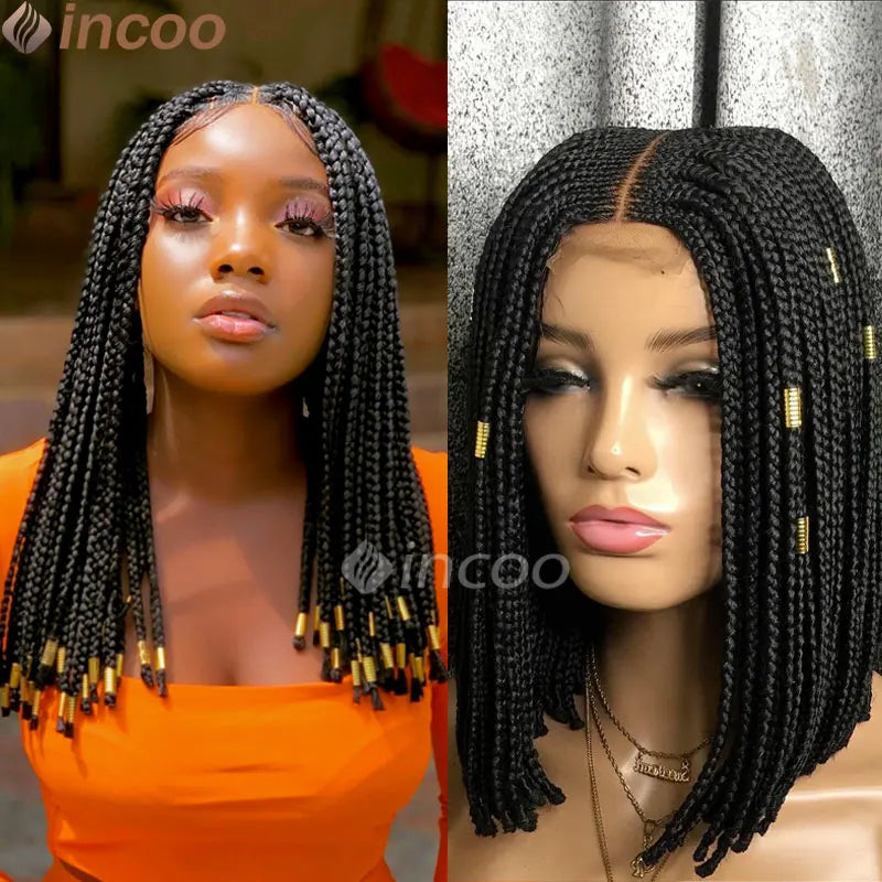 Synthetic Full Lace Front Box Braid Wigs Short Straight Twist Wig Braided Wigs Black Women Crochet Box Braided Wig Braiding Hair