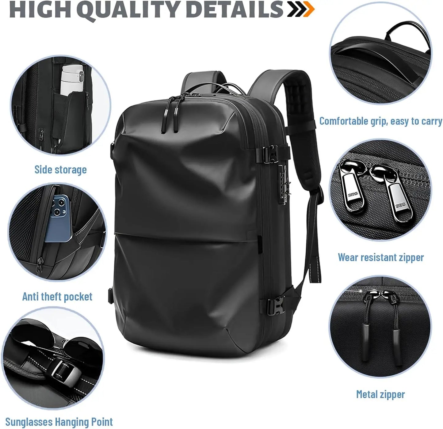 60L Travel Backpack Airbag Vacuum Compression Backpacks Waterproof Laptop Backpack Large Capacity Expandable Daypack School Bags