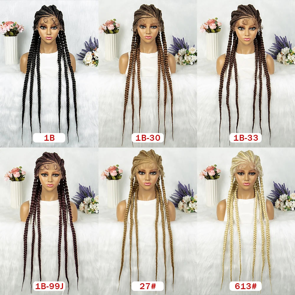 Kima 36 Inches Synthetic Cornrow Braids Wig Lace Front Knotless Box Braided Wig African American Braiding Hair For Women