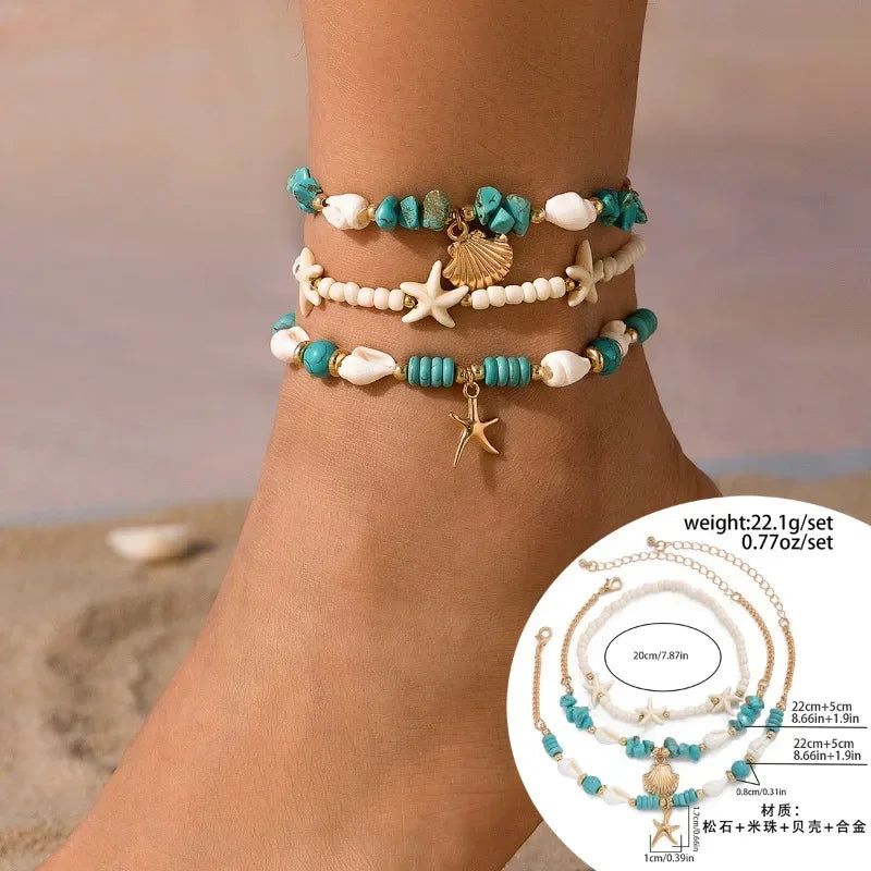 Bohemian Handwove Clay Beaded Bracelect Retro Ethnic Ankle Chain Metal Alloy Foot Decoration For Women Jewelry Accessories