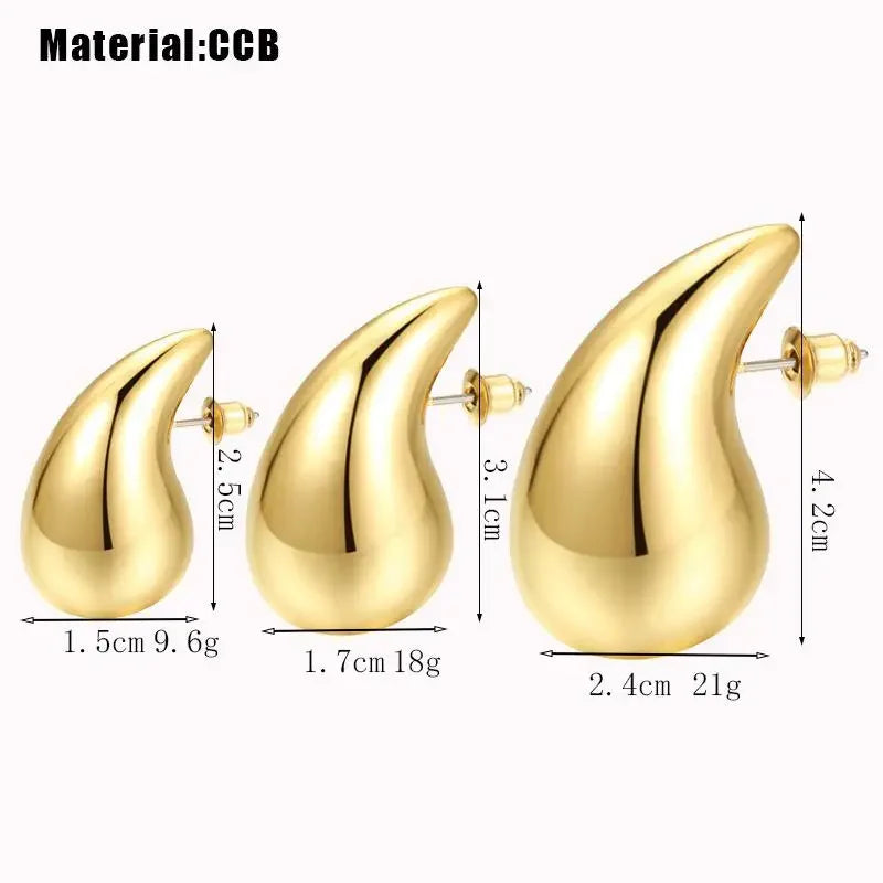 2024 New Trendy Plate Gold Color Chunky Waterdrop Dupes Drop Earrings for Women Personality Glossy Teardrop Earring Jewelry Gift