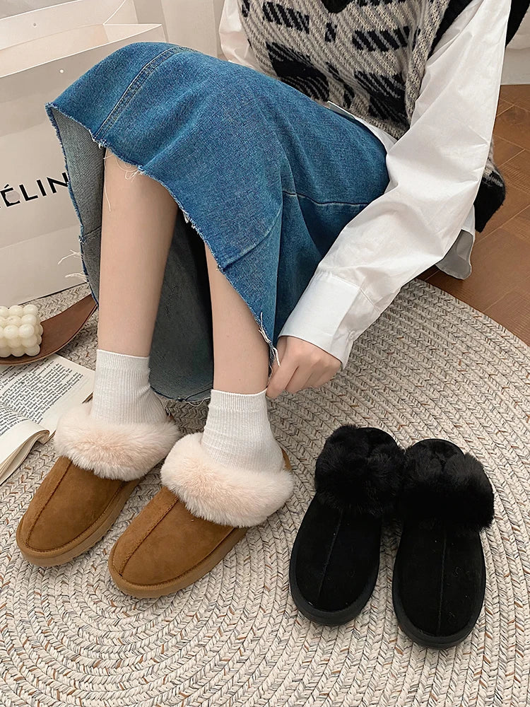 Wool slippers women's shoes outer wear 2022 autumn and winter new velvet thick-soled snow shoes round toe non-slip Muller shoes