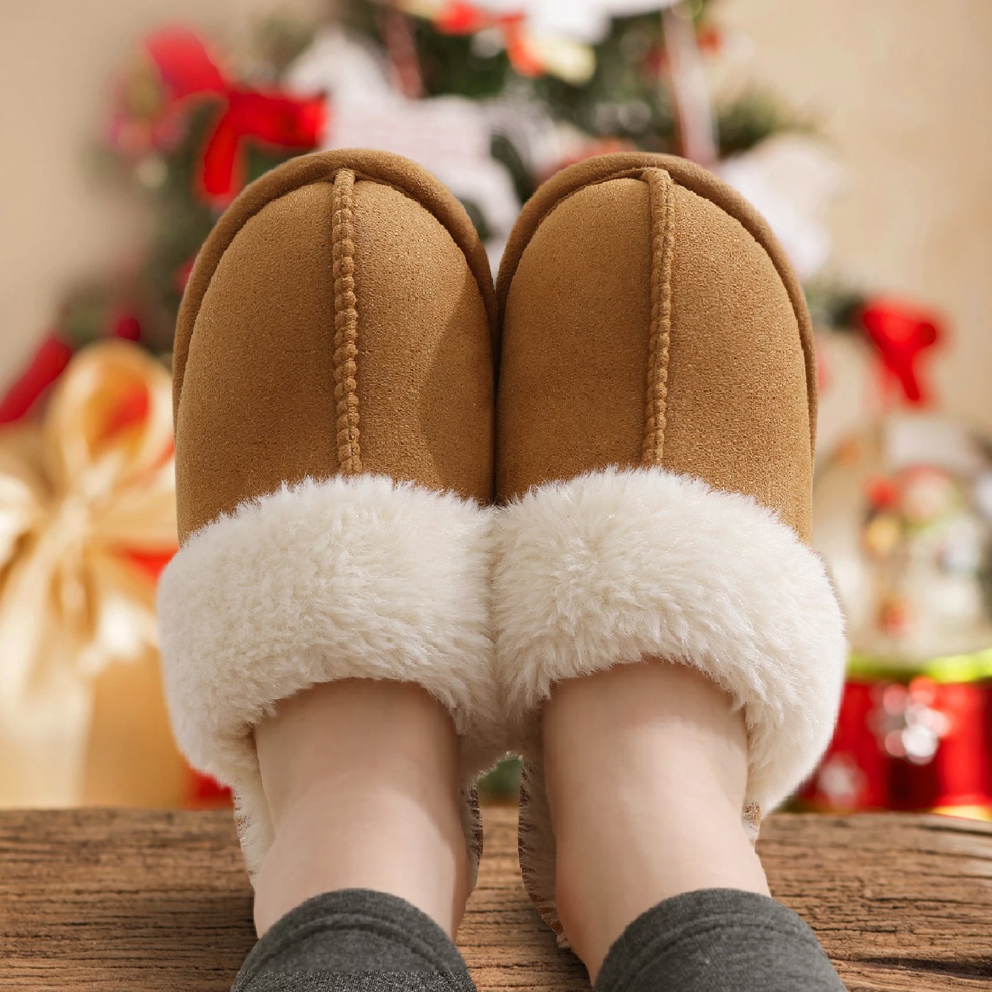 Comwarm Fluffy Winter Slippers For Women Furry Fuzzy Home Shoes Faux Fur House Plush Slippers Indoor Warm Comfy Mute Flats Slide