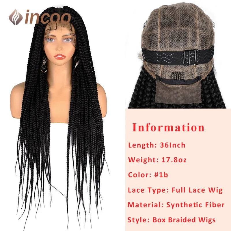 Full Lace Front Square Knotless Large Box Braided Wig 36Inch Synthetic Lace Frontal Braiding Wig With Baby Hair For Black Women