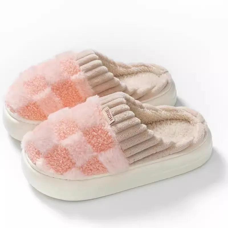 Cotton slippers for women spring autumn winter indoor anti slip home warm home winter fur plush couple men