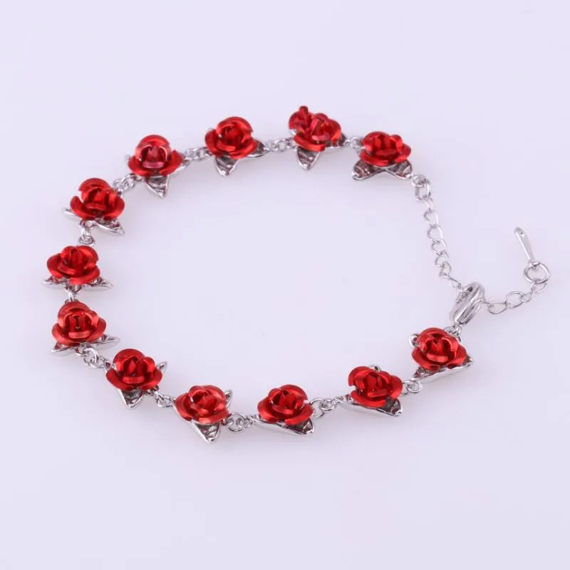 Romantic Adjustable Red Rose Link Chain Bracelet Fashion Valentine Gift for Lover Women's Hand Bracelets Bride Jewelry Accessori