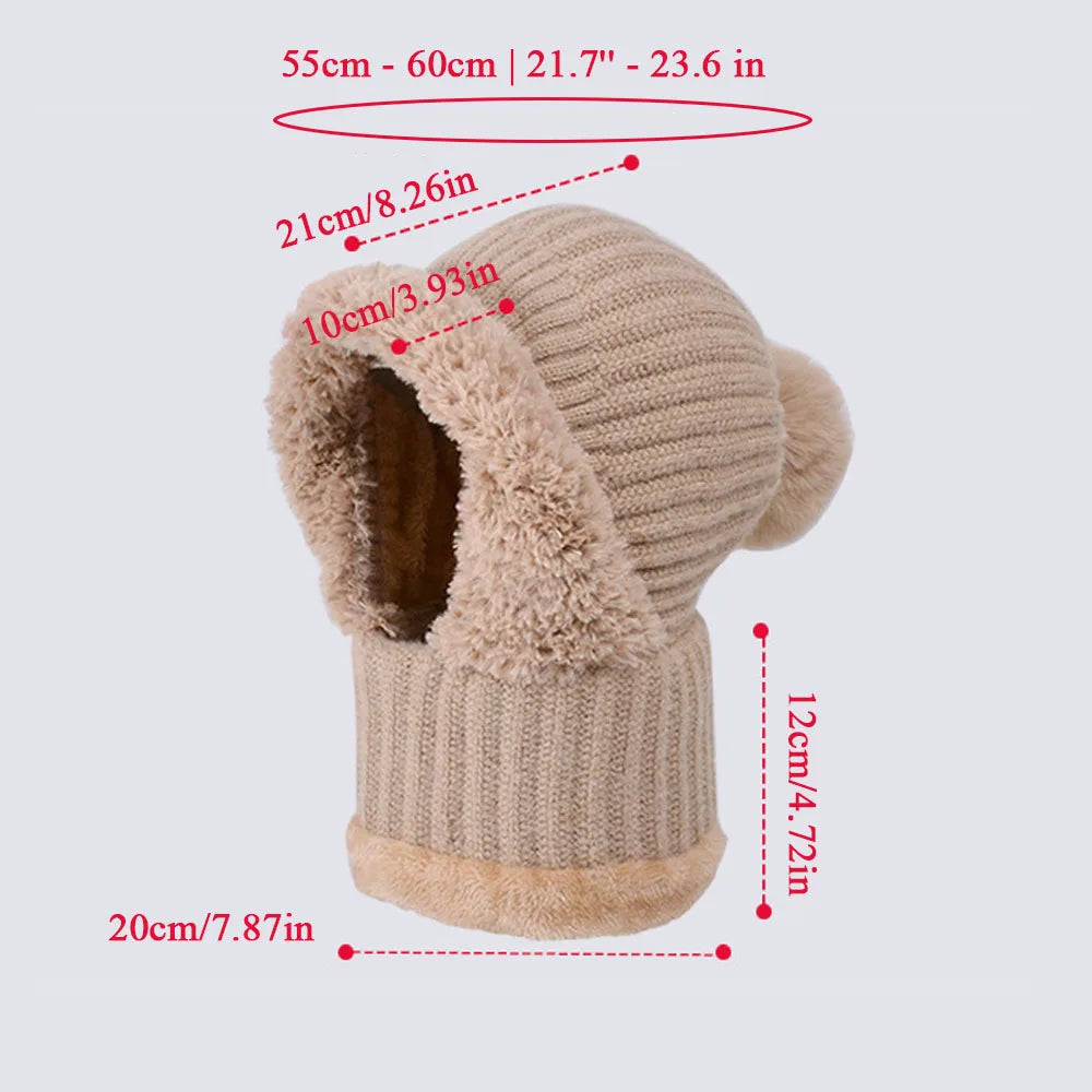 Winter Fur Cap Fleece Lined Knit Hat Snood Scarf Set for Women  Thermal Cashmere Neck Warm Ski Windproof Hat Thick Plush Beanies