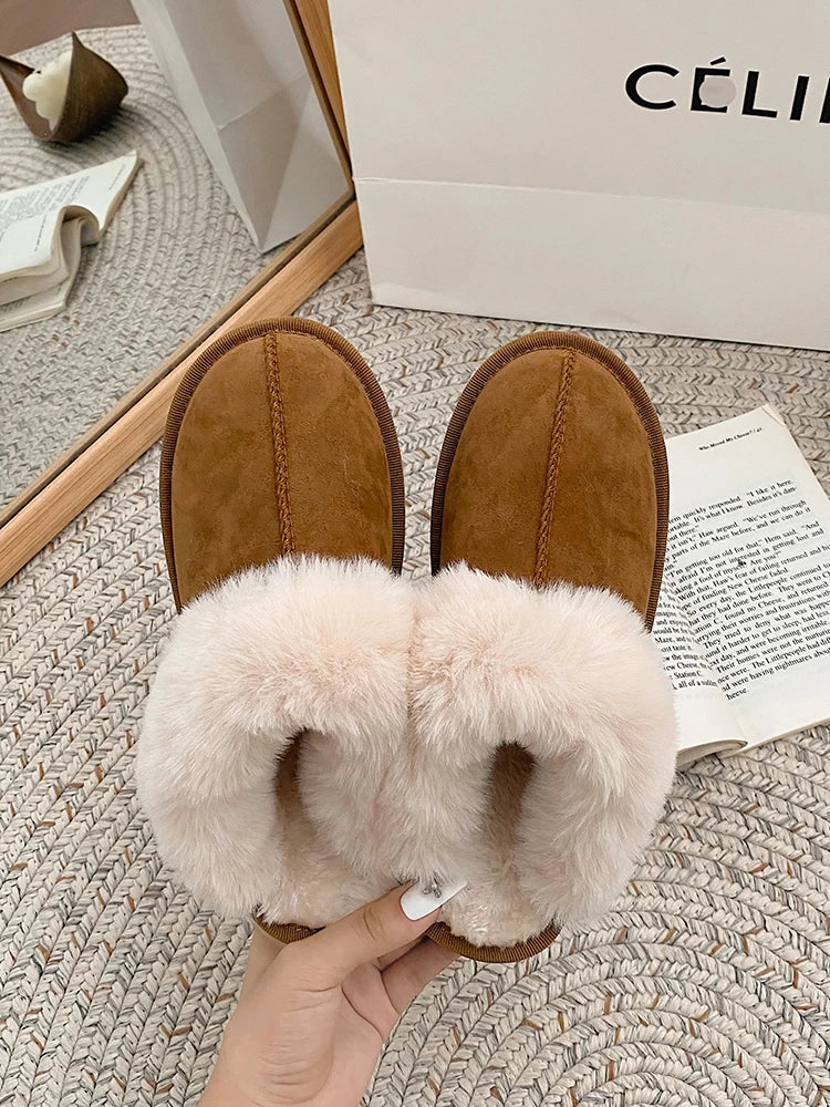 Wool slippers women's shoes outer wear 2022 autumn and winter new velvet thick-soled snow shoes round toe non-slip Muller shoes