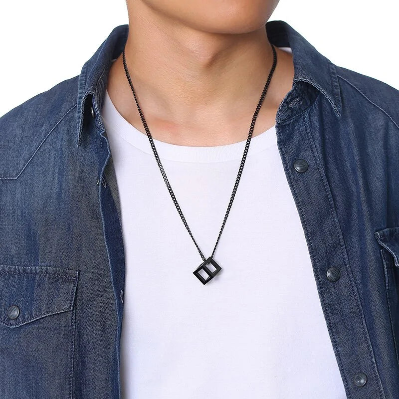 Retro Hollow Cube Pendant Necklace